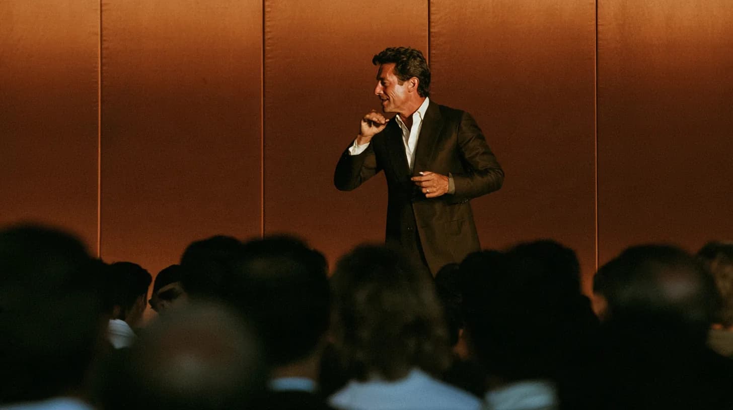 A speaker on stage in front of an audience