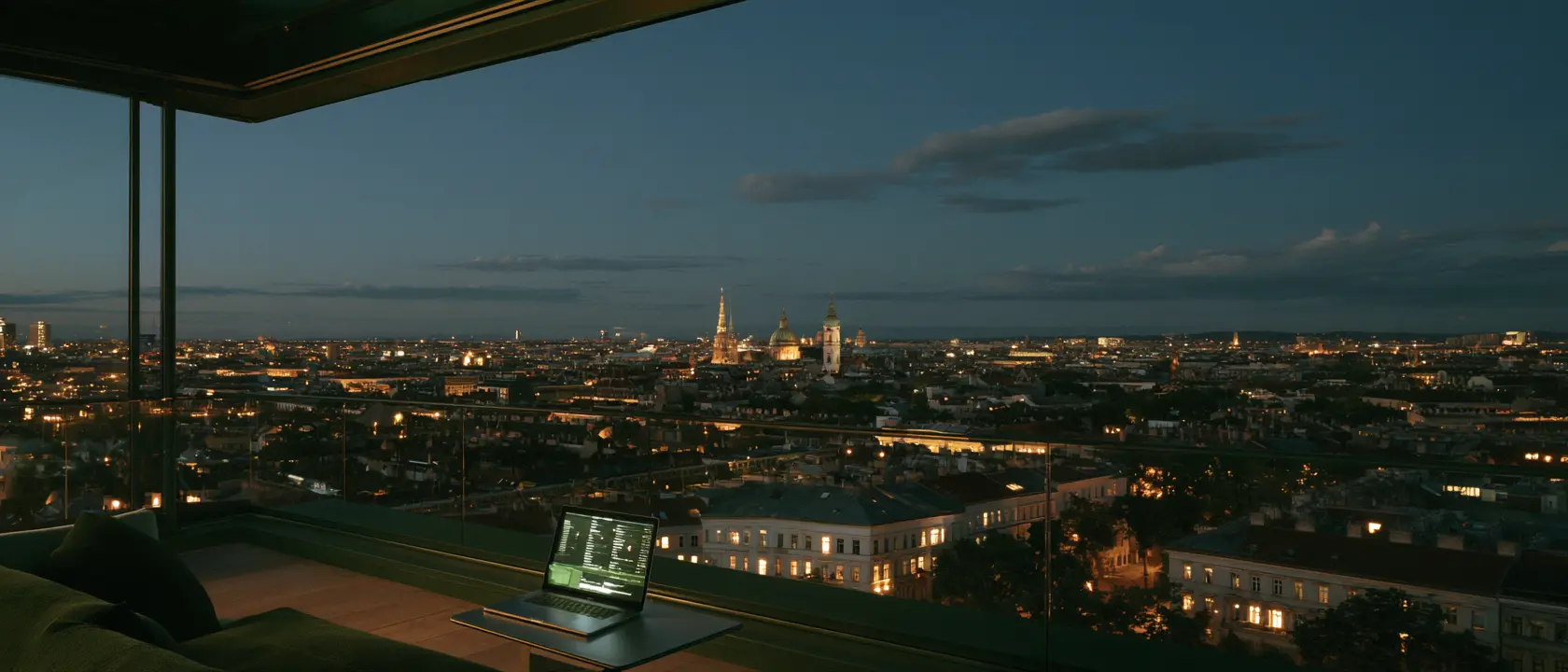 City rooftops at blue hour